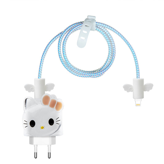 Şarj Başlığı ve Kablo Koruyucu 5 li Set White Kitty