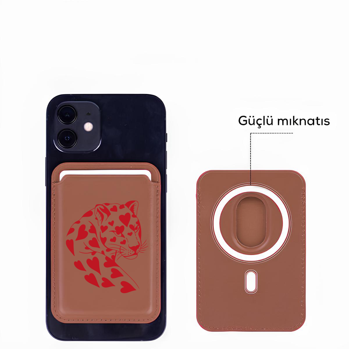 Apple iPhone Leopar Red Heart Cardsafe Kartlık