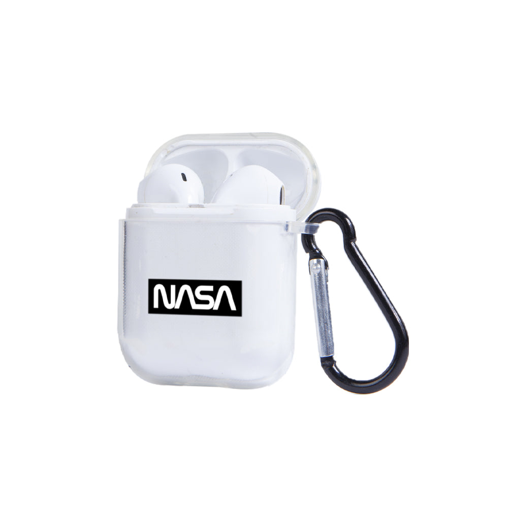 Apple AirPods Nasa Siyah Logo Şeffaf Kılıfı