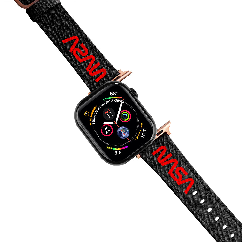 Apple Watch Black Band Nasa Red Logo Kordon