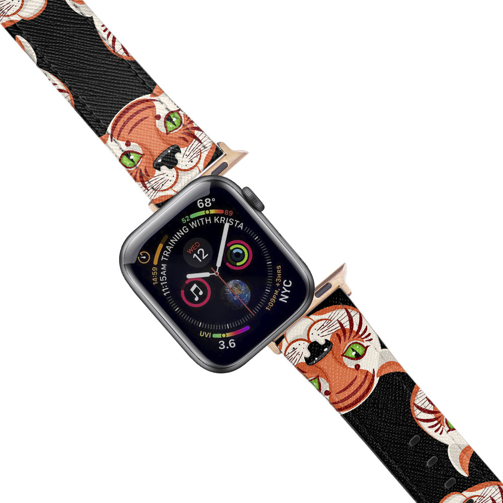 Apple Watch Black Band Tiger Desenli Kordon