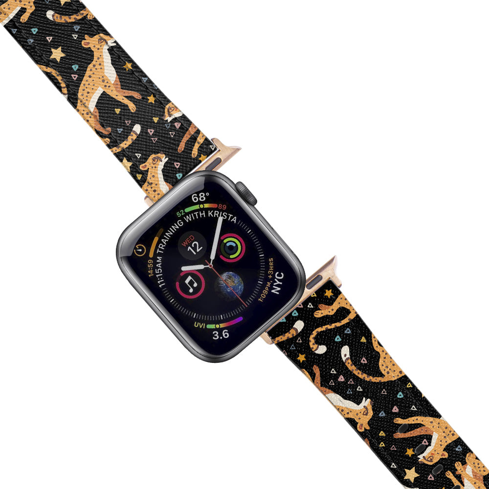 Apple Watch Black Band Leopar Desenli Kordon