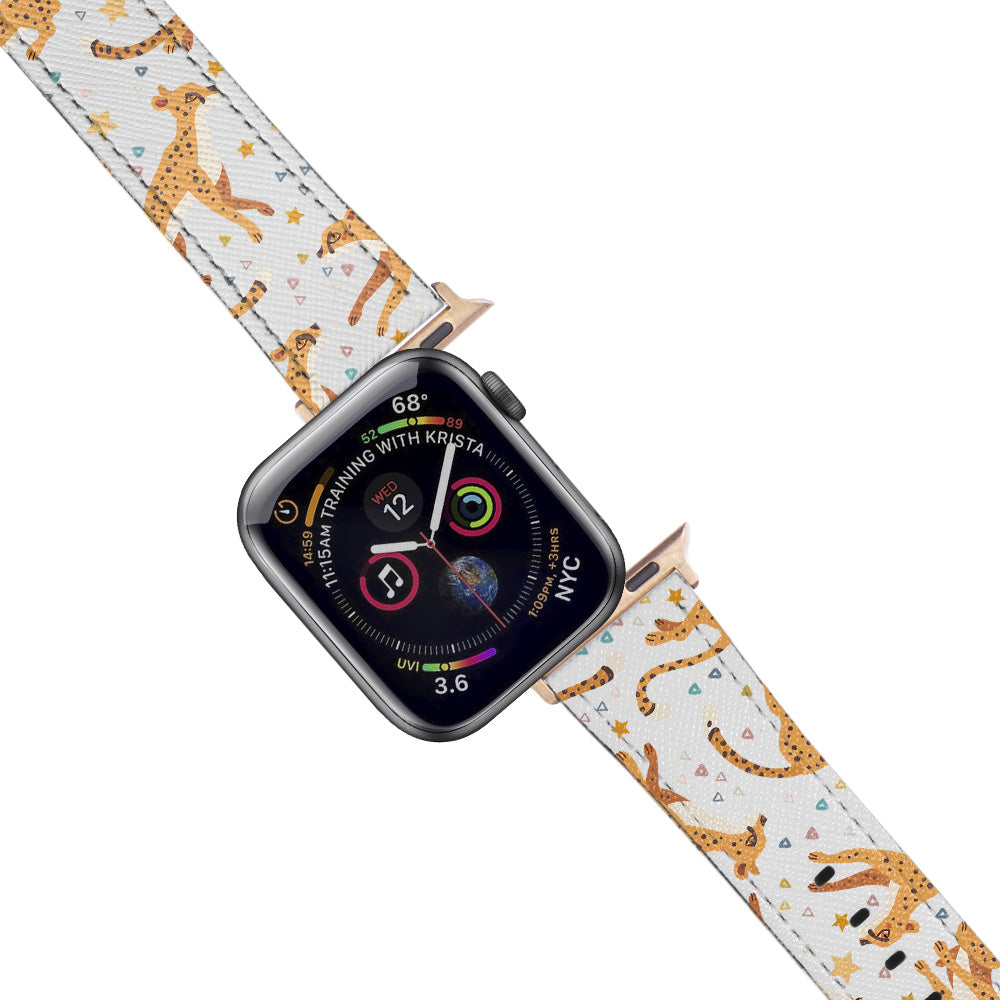 Apple Watch White Band Leopar Desenli Kordon