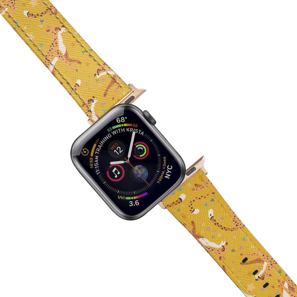 Apple Watch Yellow Band Leopar Desenli Kordon