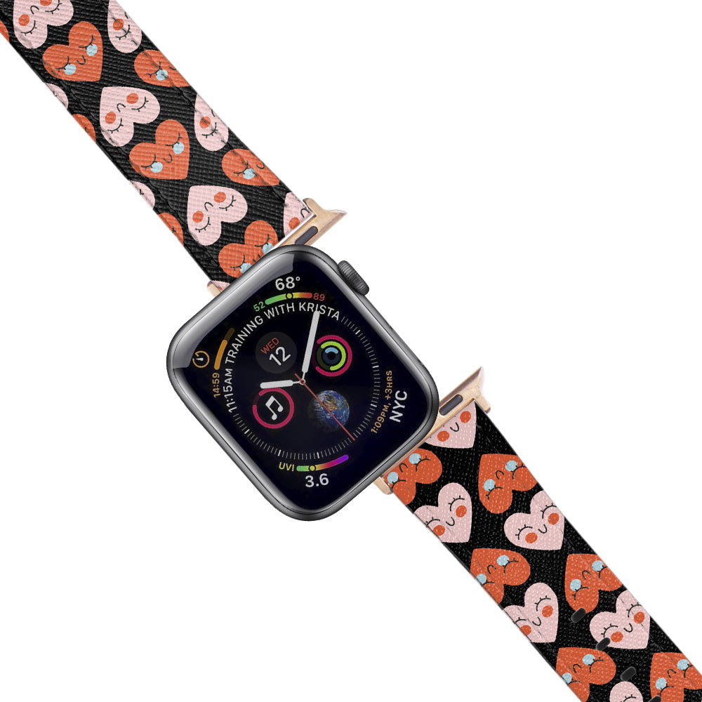 Apple Watch Black Band Cute Hearts Desenli Kordon