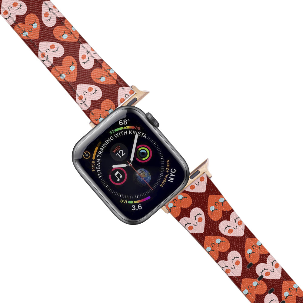 Apple Watch Red Band Cute Hearts Desenli Kordon