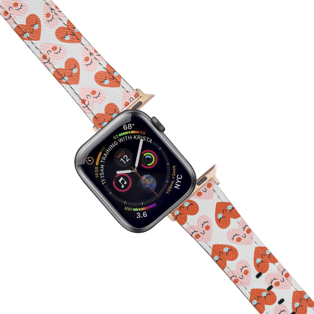 Apple Watch White Band Cute Hearts Desenli Kordon