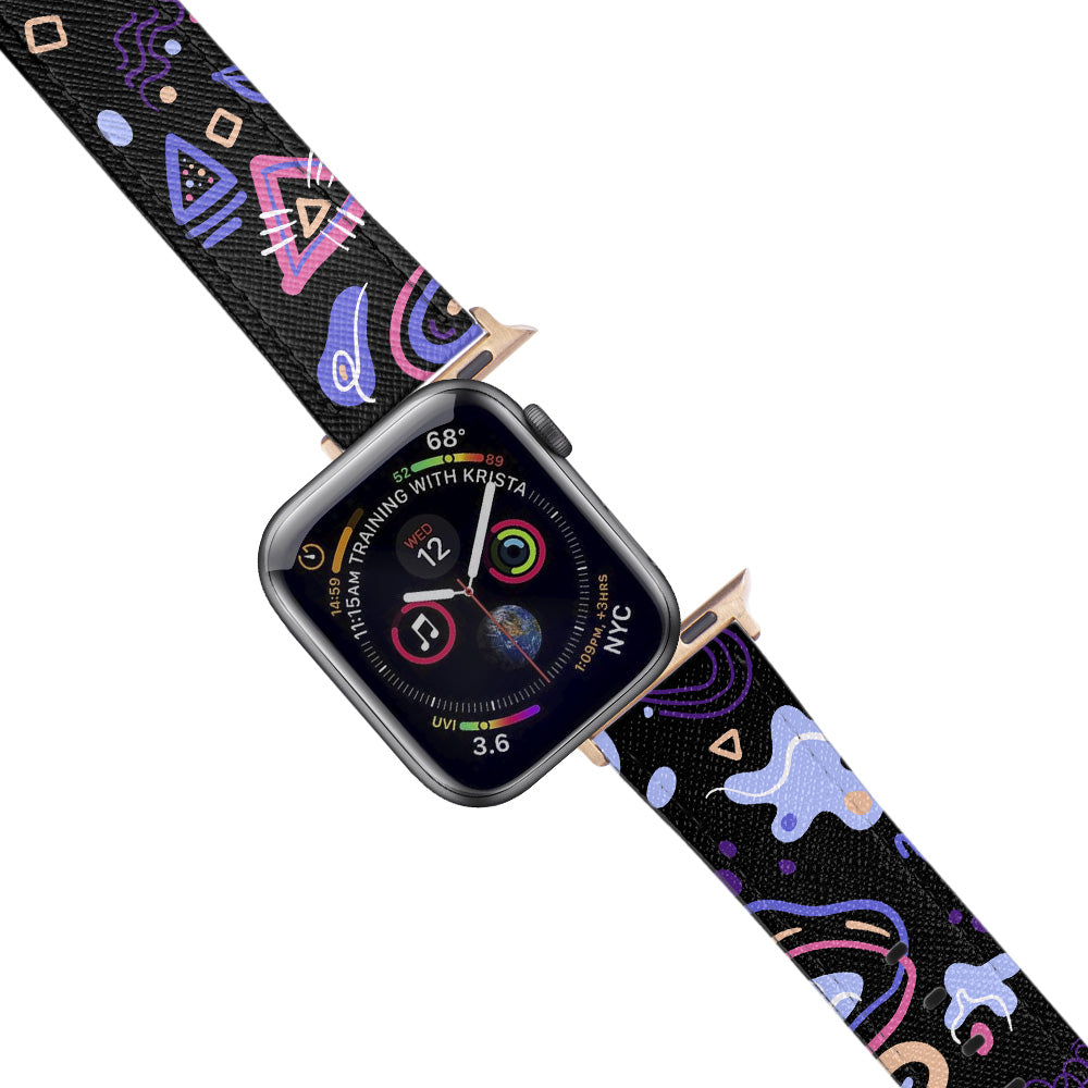 Apple Watch Black Band Colorful Shapes Desenli Kordon