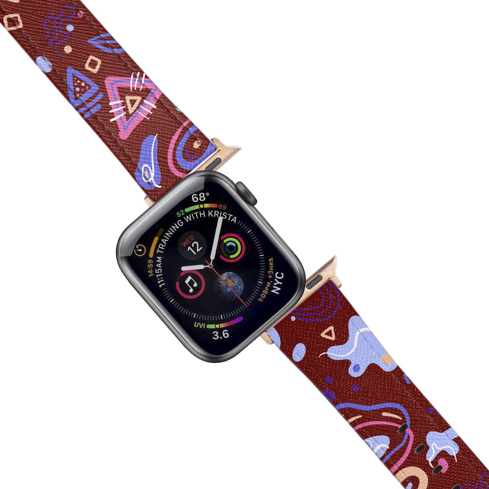 Apple Watch Red Band Colorful Shapes Desenli Kordon