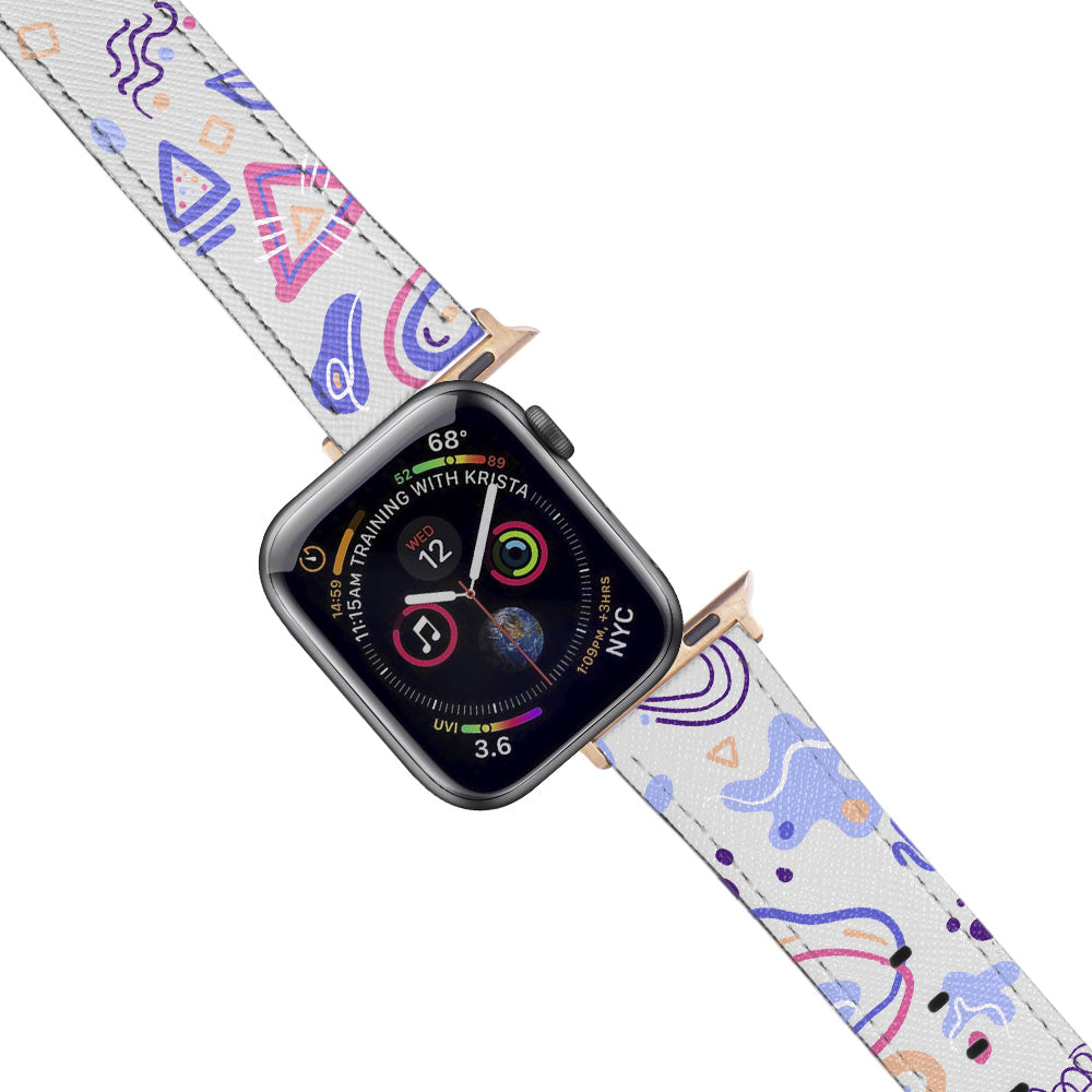 Apple Watch White Band Colorful Shapes Desenli Kordon