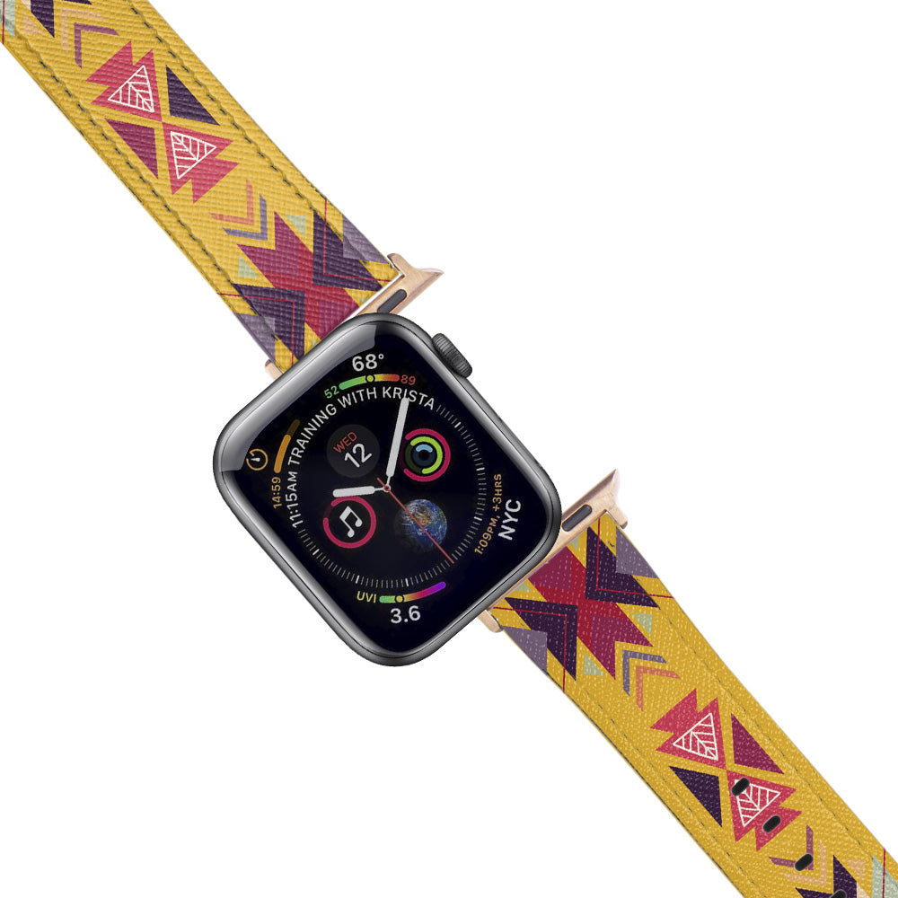 Apple Watch Yellow Band Şekiller Desenli Kordon