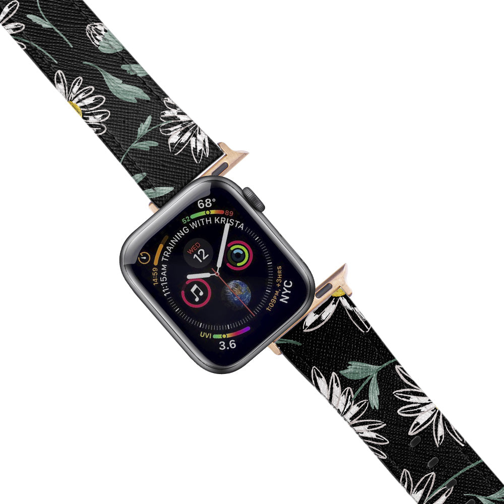 Apple Watch Black Band Papatya Desenli Kordon