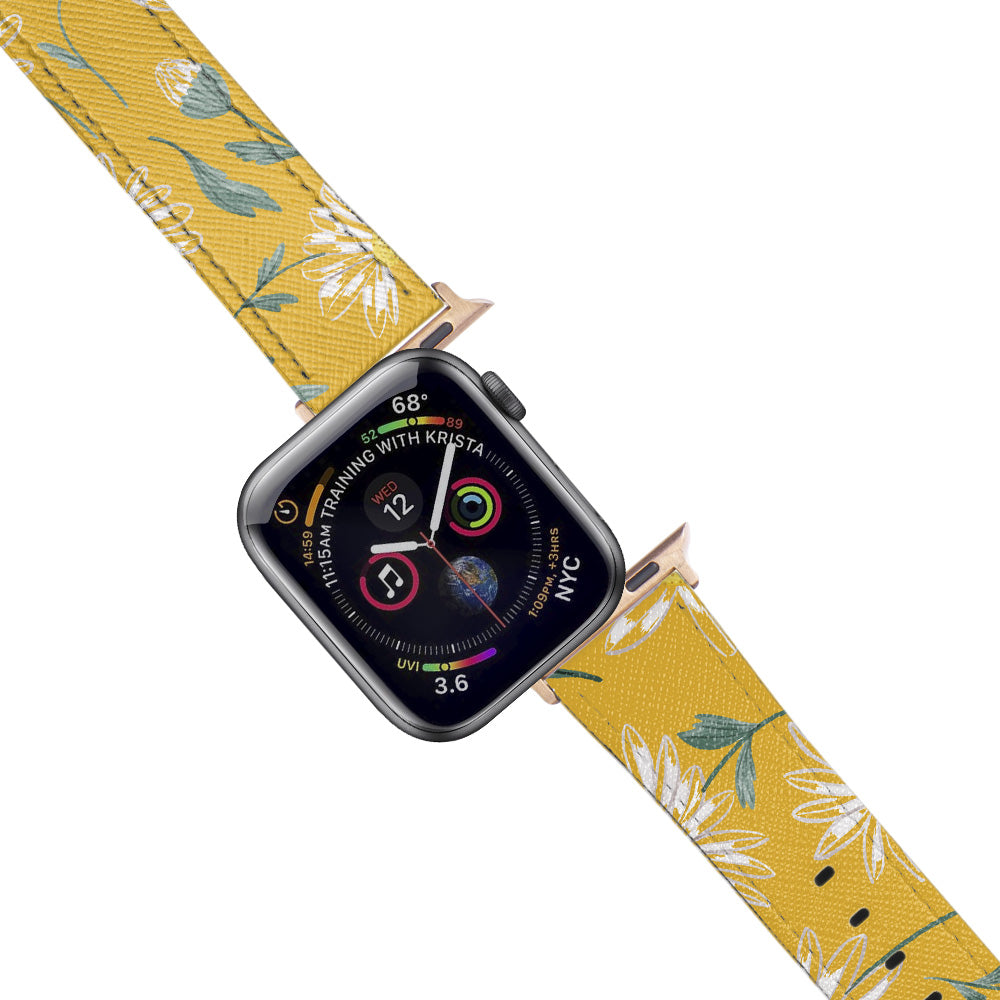 Apple Watch Yellow Band Papatya Desenli Kordon