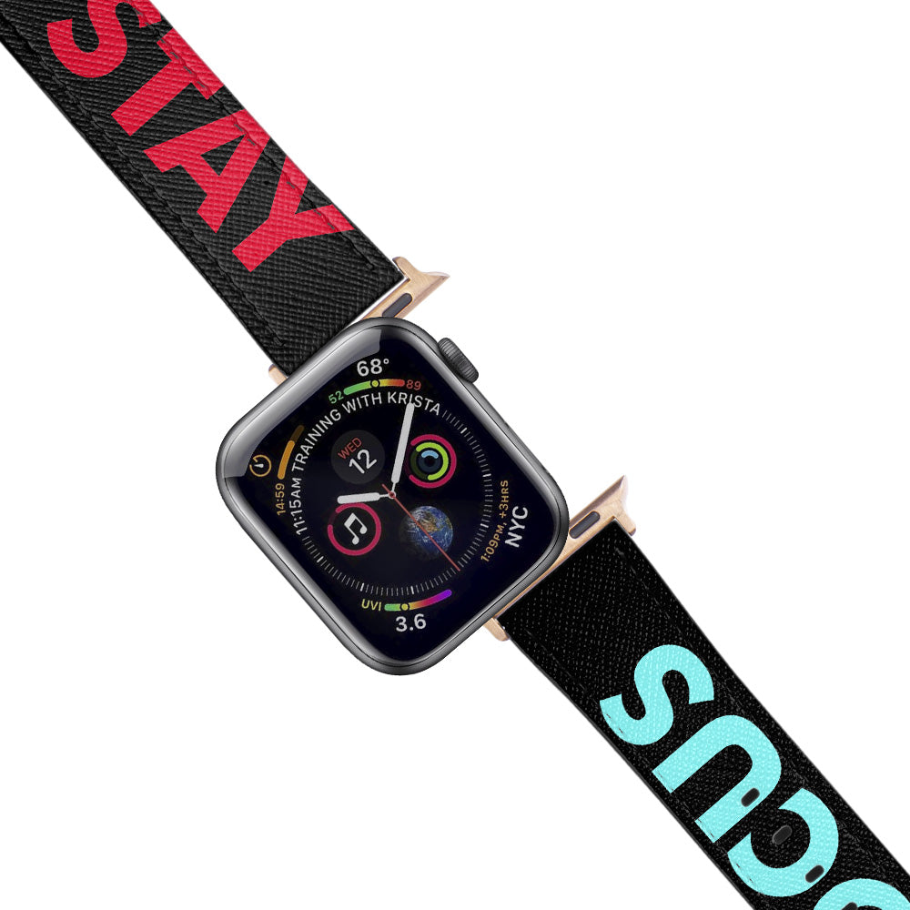 Apple Watch Black Band Stay Focus Desenli Kordon