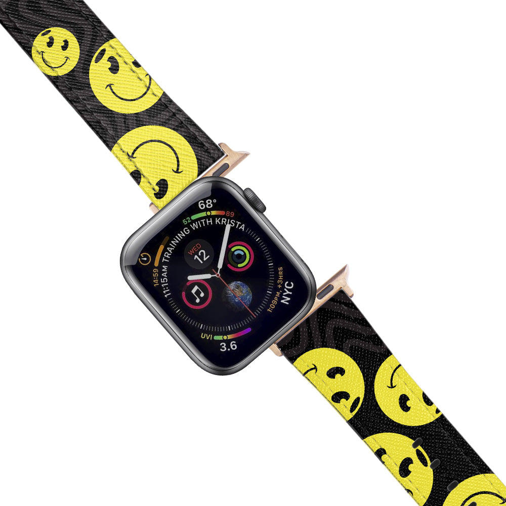 Apple Watch Black Band Smiley Desenli Kordon