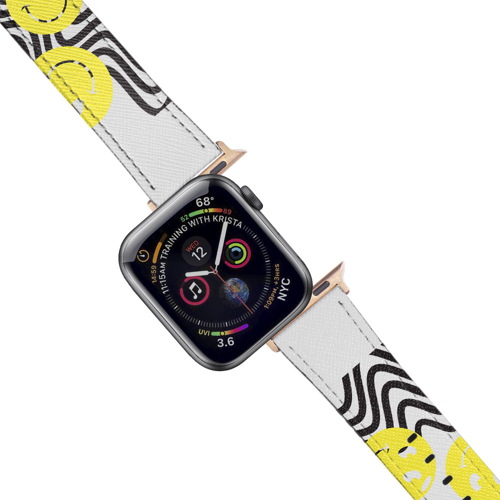 Apple Watch White Band Smiley Desenli Kordon