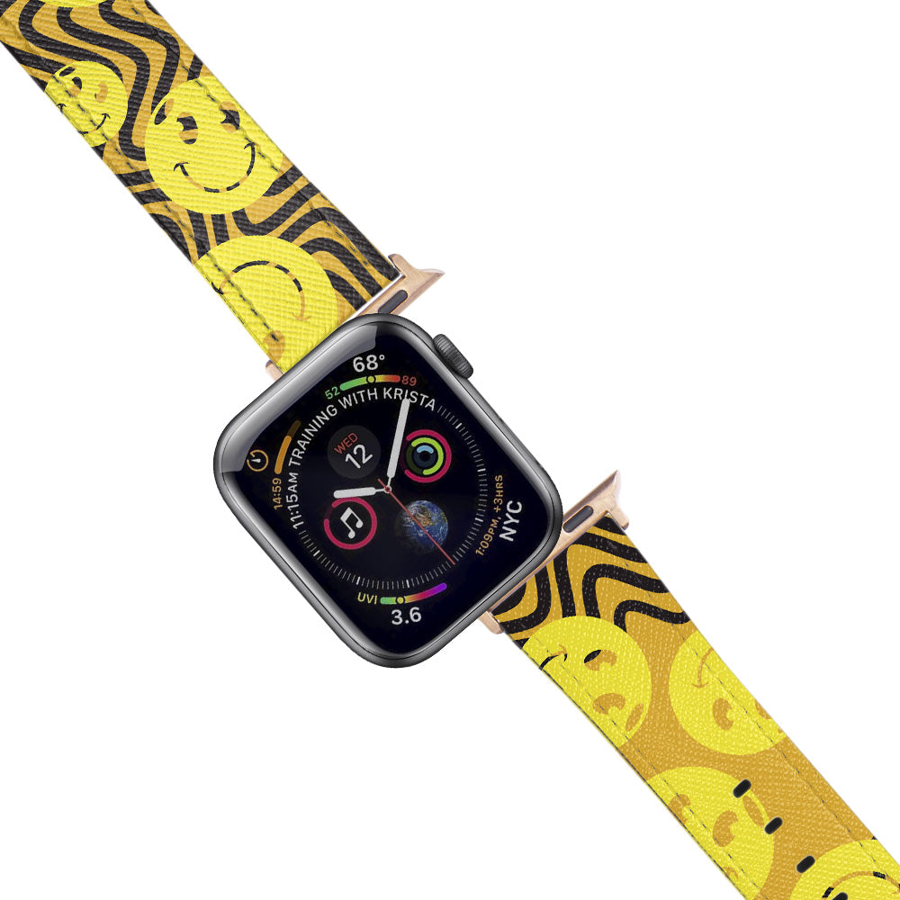 Apple Watch Yellow Band Smiley Desenli Kordon