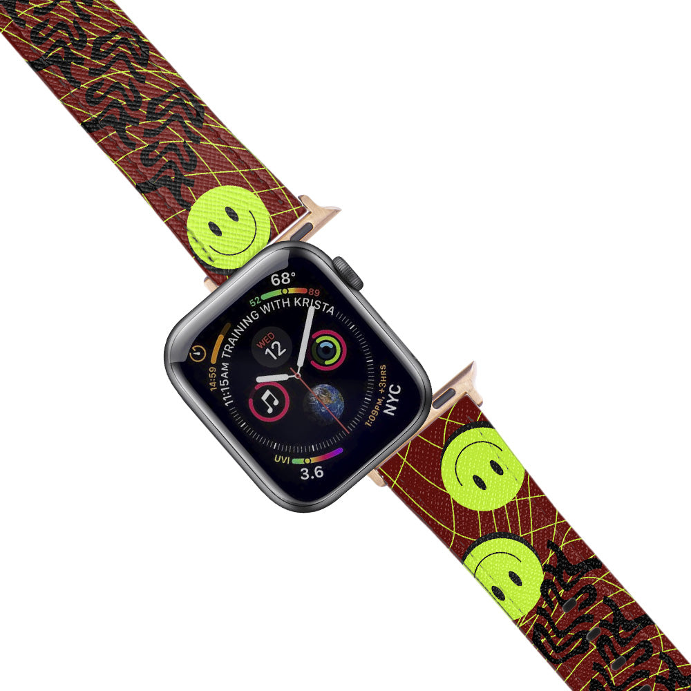 Apple Watch Red Band Acid Smiley Desenli Kordon