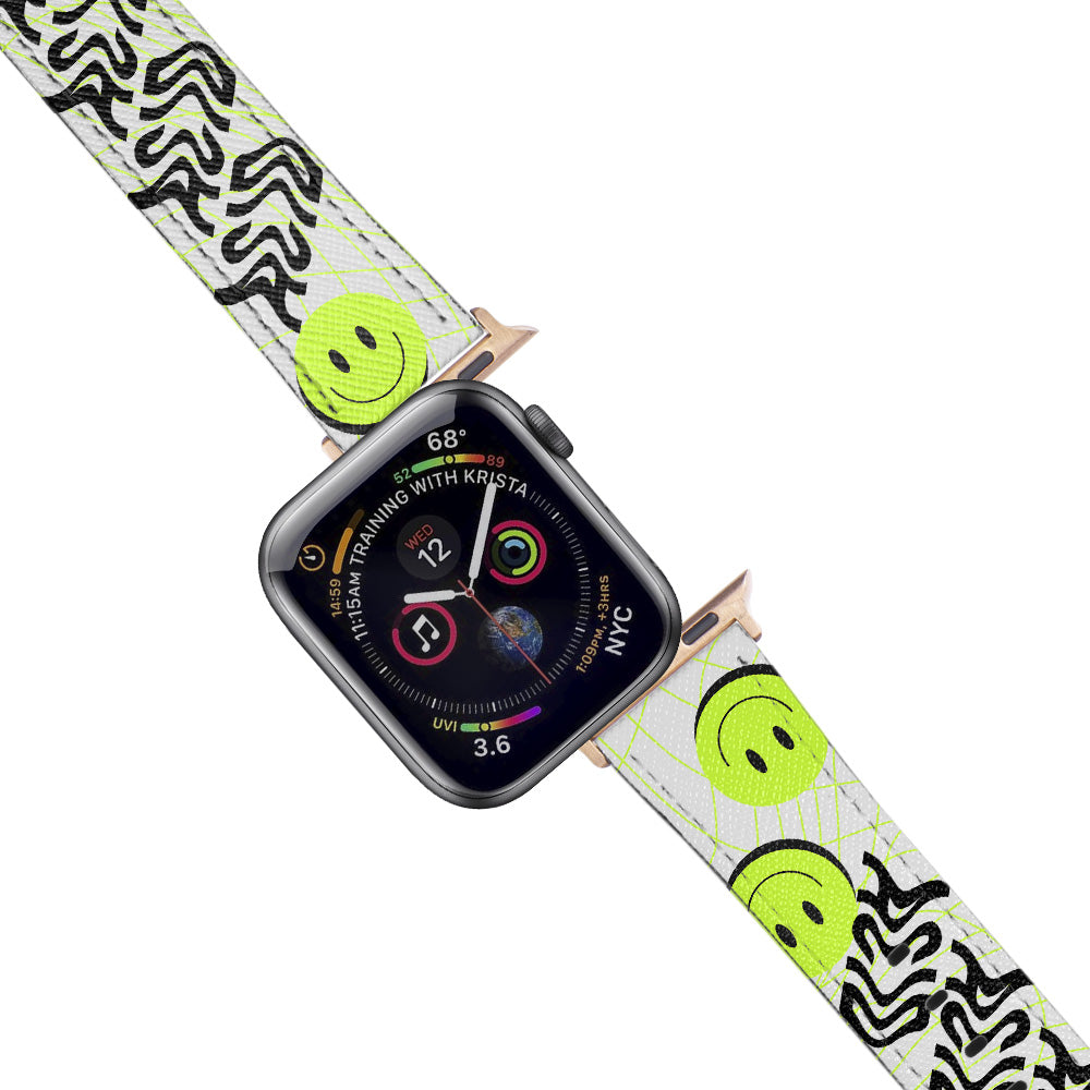 Apple Watch White Band Acid Smiley Desenli Kordon