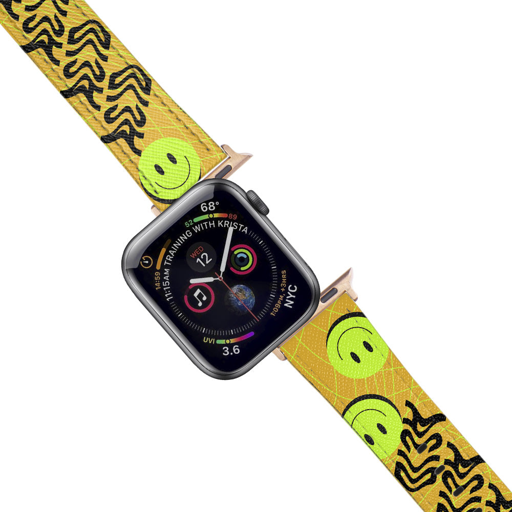 Apple Watch Yellow Band Acid Smiley Desenli Kordon