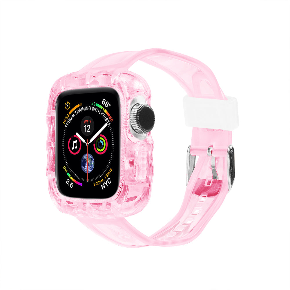 Apple Watch Dalgalı Full Kasa Pembe Saat Kordonu