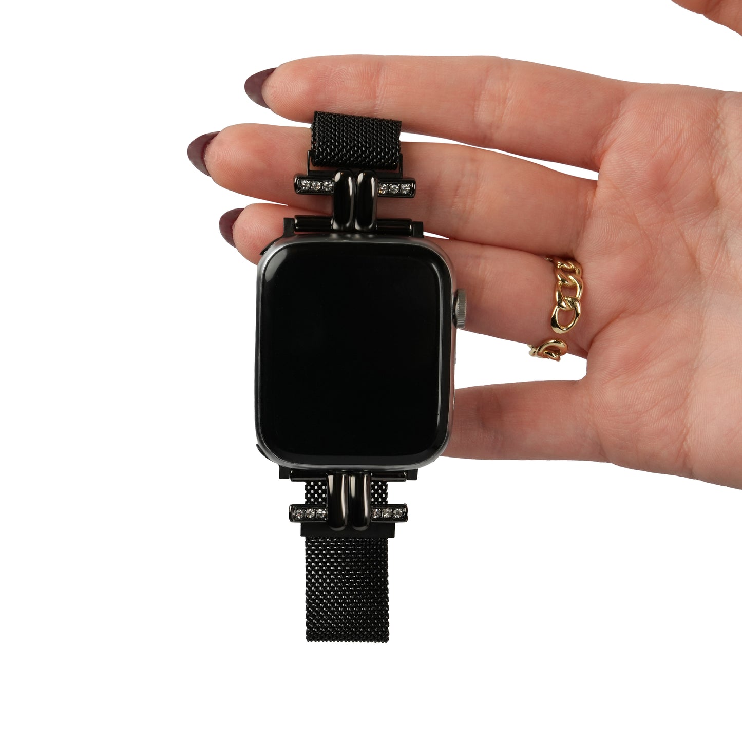 Apple Watch Taşlı Kadın Kordonu Stainless Steel Black